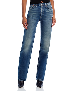 Re/Done 90s High Rise Loose Fit Straight Leg Jeans in Distressed