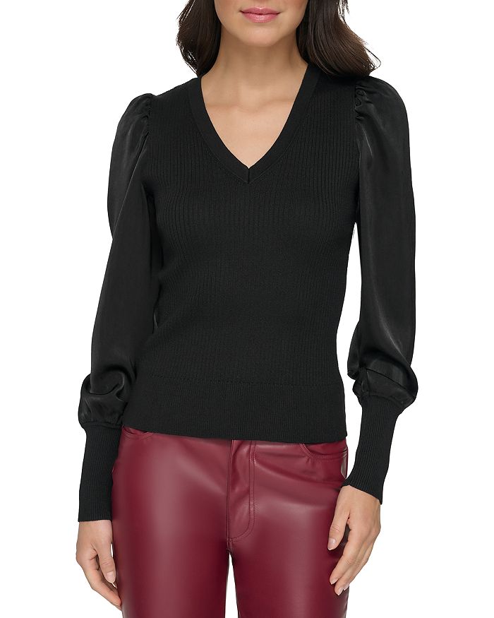 DKNY Satin Sleeve Ribbed Sweater | Bloomingdale's