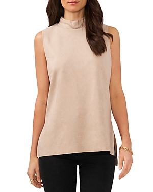 Vince Camuto Mock Neck Sleeveless Faux Suede Top In Latte