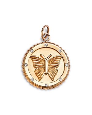 Moon & Meadow 14k Yellow Gold Charmed Diamond Butterfly Disc Charm Pendant