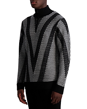 Shop Karl Lagerfeld Jacquard Half Zip Sweater In Black White