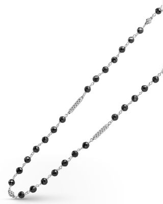 Sterling Silver Caviar Icon Ceramic Bead Link Statement Necklace, 16-18"