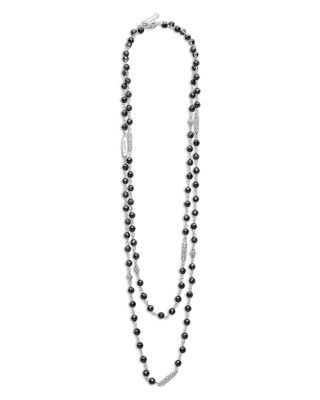 Sterling Silver Caviar Icon Ceramic Bead Link Long Strand Necklace, 34"