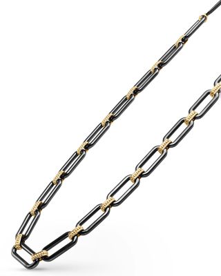 18K Yellow Gold Signature Caviar Black Ceramic Link Necklace, 18"