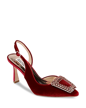 Badgley Mischka Women's Enida Pointed Toe Embellished Slip On Slingback High Heel Pumps In Red Velvet