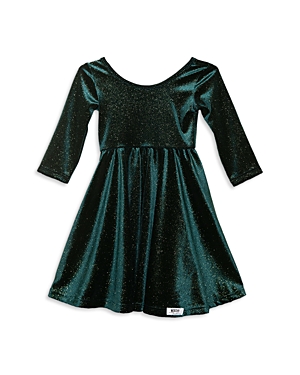 Shop Worthy Threads Girls' Twirly Sparkle Velvet Dress - Little Kid, Big Kid In Dark Green