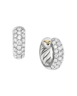 David Yurman Sculpted Cable Micro Pave Hoop Earrings in Sterling Silver