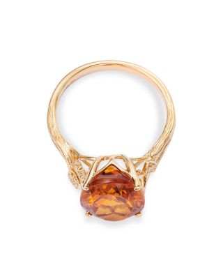 Red Citrine & Diamond Accent Statement Ring in 14K Yellow Gold