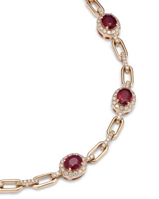 Ruby & Diamond Halo Link Bracelet in 14K Yellow Gold