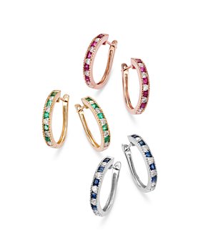 Bloomingdale's - Precious Stone & Diamond Small Hoop Earring Collection in 14K Gold
