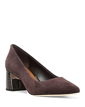 Shop Donald Pliner Women's Embossed Mid Heel Pointed Toe Pumps In Dark Brown