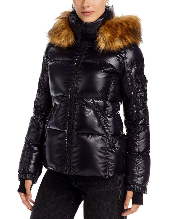 AQUA Faux Fur Trim Gloss Puffer Jacket - 100% Exclusive | Bloomingdale's