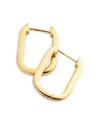 18K Yellow Gold Plated Sterling Silver Oval Huggie Hoop Earrings - Exclusive