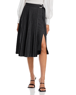 Shop 3.1 Phillip Lim / フィリップ リム Flannel Pleated Faux Wrap Skirt In Charcoal