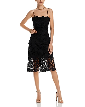 Shop Zac Posen Lace Tiered Dress In Black