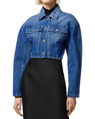 Versace Stone-washed Crop Denim Jacket In Medium Blue
