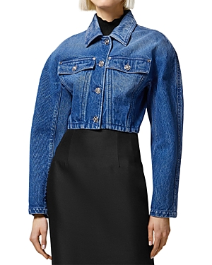 Shop Versace Stonewashed Cropped Denim Jacket In Medium Blue