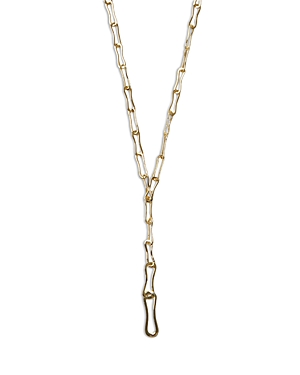 Paper Clip Chain Lariat Necklace in 18K Gold Plated Sterling Silver, 16-18