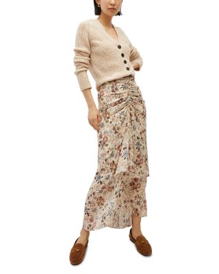 Sira Silk Ruched Midi Skirt