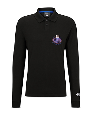 Hugo Boss Boss X Nfl Long-sleeved Polo Shirt With Collaborative Branding In Black