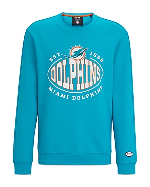 Boss Nfl Miami Dolphins Cotton Blend Printed Regular Fit Crewneck Sweatshirt
