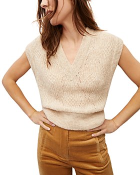 Woman BEIGE Sleeveless V-neck jumper with patterned knit Synthetic PIANELLO