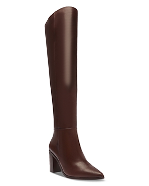 Shop Schutz Women's Mikki Pointed Toe Over The Knee Block Heel Boots In Dark Chocolate