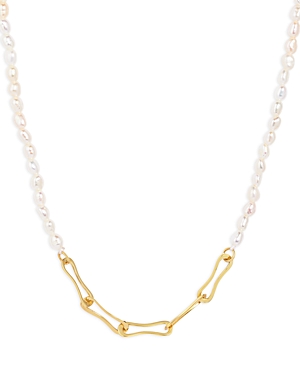 Cultured Freshwater Pearl Paper Clip Chain Necklace in 18K Gold Plated Sterling Silver, 18
