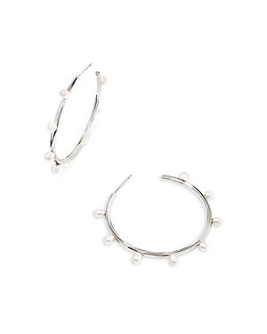 Shop Kendra Scott Leighton Pearl Hoop Earrings In Silver/white