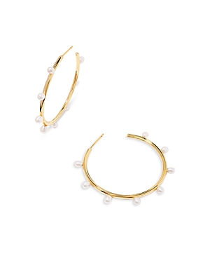 Shop Kendra Scott Leighton Pearl Hoop Earrings In Gold/white