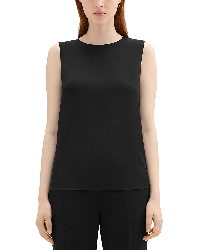Theory Black Crewneck Top With Ruched Details On The Front In Black
