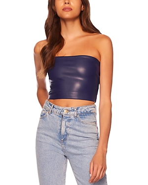Susana Monaco Faux Leather Cropped Tube Top In Thunder