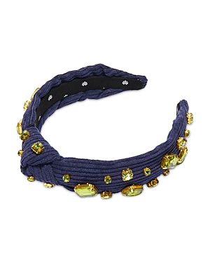 Lele Sadoughi Women's Slim Knotted Crystal-embellished Corduroy Headband In Blue/green