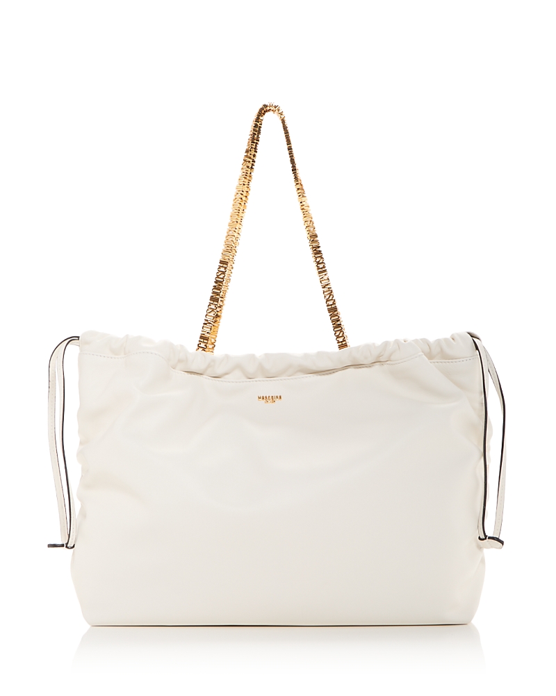 Shop Moschino Logo Leather Tote In White