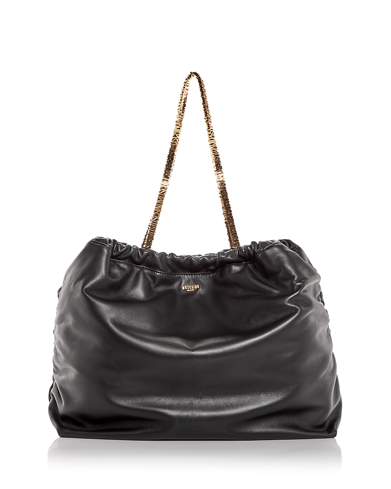 Shop Moschino Logo Leather Tote In Black