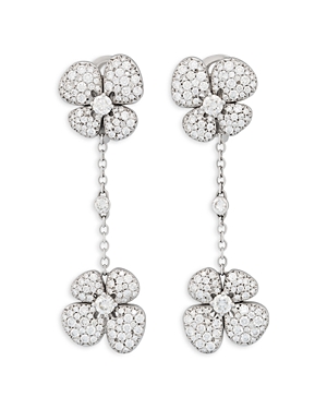 18K White Gold Ischia Diamond Pave Flower Drop Earrings