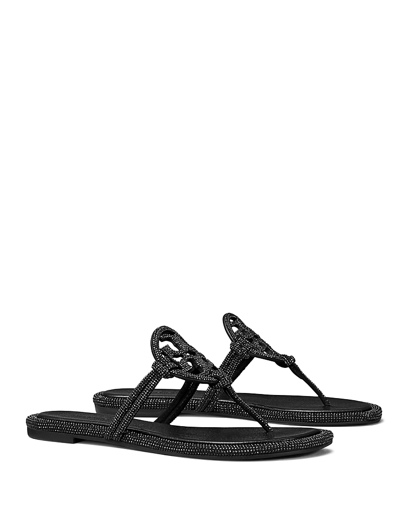 Tory Burch Miller Pave Logo Thong Sandals In Perfect Black