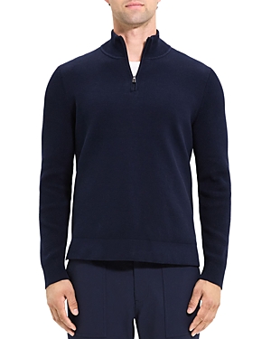 Theory Walton Cotton Blend Quarter Zip Stand Collar Sweater In Baltic