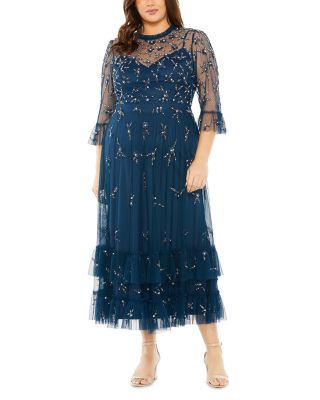 Flutter Half Length Sleeve High Neck Embellished  Dress