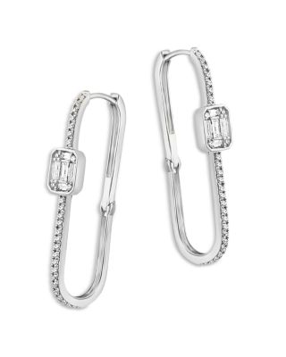 Bloomingdale's Fine Collection - Diamond Oval Hoop Earrings in 14K White Gold, 0.50 tcw