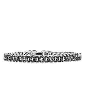 David Yurman Men's Sterling Silver Chain Black Diamond Pave Curb Link Bracelet