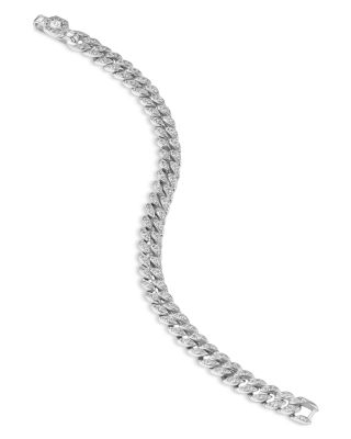 Curb Chain Bracelet in Sterling Silver with Diamonds, 7mm
