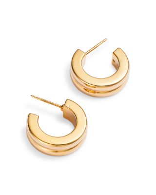Polished Double Square Edge Huggie Hoop Earrings in 14K Yellow Gold