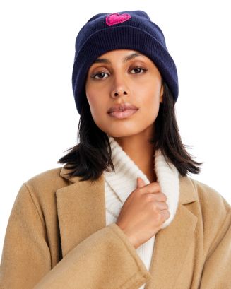 AQUA x Kerri Rosenthal Heart Beanie, One Size Pink Multi, New w/Tag Aqua Blue One Size Hats for Women for sale | eBay main image 2