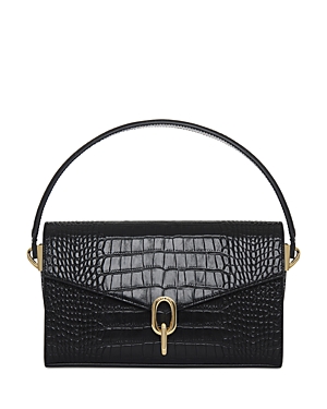 Shop Anine Bing Colette Croc Embossed Leather Shoulder Bag In Black/gold