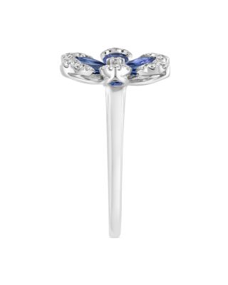 Blue Sapphire & Diamond Flower Ring in 14K White Gold