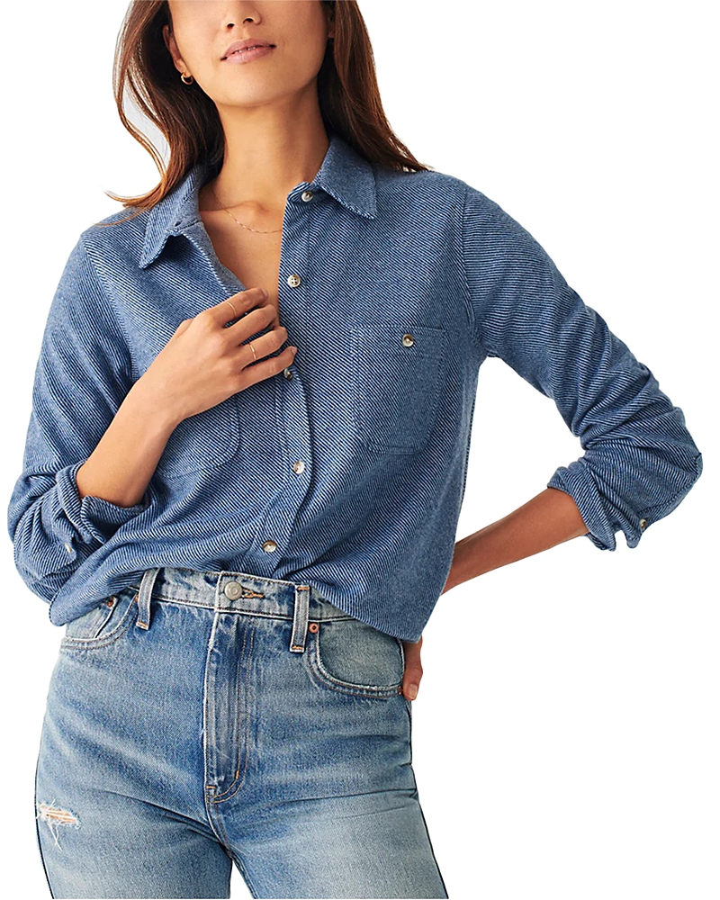 Faherty Chambray Button-up Shirt In Glacier Blue Twill