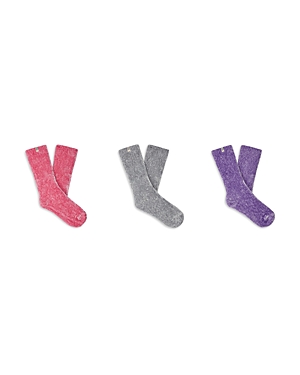 Ugg Leda Assorted 3-pack Sparkle Crew Socks In Pink Meadows/metal Gray