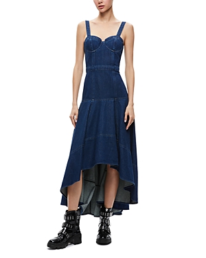 Shop Alice And Olivia Donella Denim Bustier High/low Dress In Lovetrain