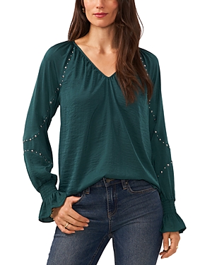 Vince Camuto Embroidered Sleeve Blouse In Deep Forest
